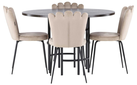 Venture Design Copenhagen & Limhamn spisegruppe Beige/mokka 4 stoler & bord 115 cm