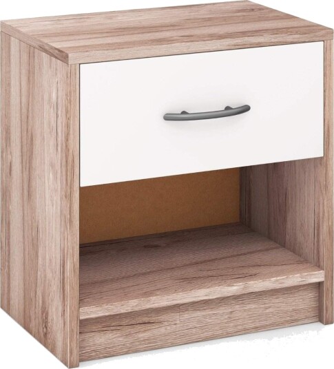 Nattbord med skuff Lite sidebord med åpent rom 38,5 x 28 x 40,5 cm eik + hvit
