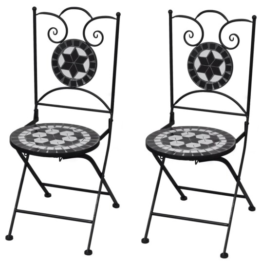 vidaXL Sammenleggbare bistrostoler 2 stk keramikk svart og hvit vidaXL Sammenleggbare bistrostoler 2 stk keramikk svart og hvit