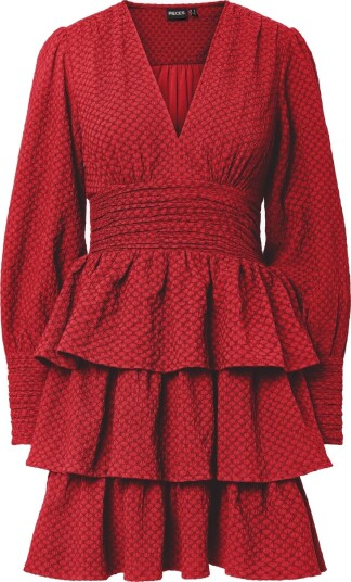 Pieces Monika Long Sleeve Short Dress Rød XL
