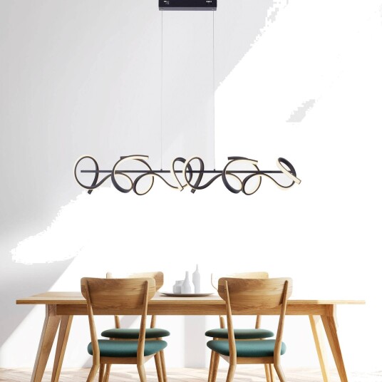JUST LIGHT. GmbH Pendellampe Curls, dimbar, Sort, Stue / spisestue, Metall, Moderne
