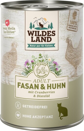Wildes Land Adult Cat Våtfôr Kylling & Fasan med Tyttebær 6x400g Wildes Land Adult Cat Våtfôr Kylling & Fasan med Tyttebær 6x400g