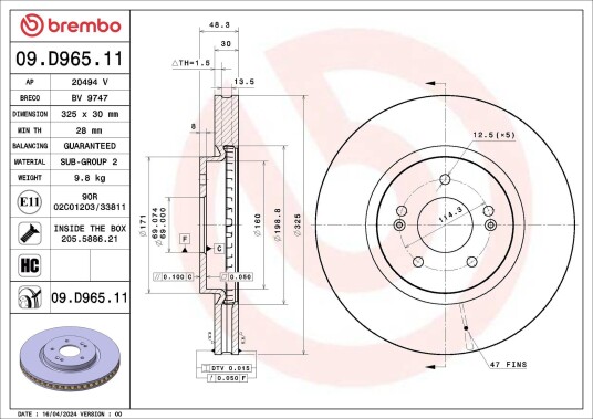 Bremseskive BREMBO 09.D965.11 Bremseskive BREMBO 09.D965.11