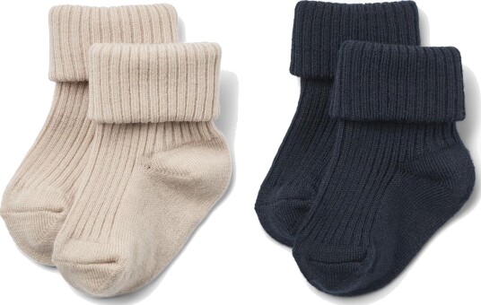 Wheat ull Wheat Ziggy rib 2 pack sokker i ull til baby Navy