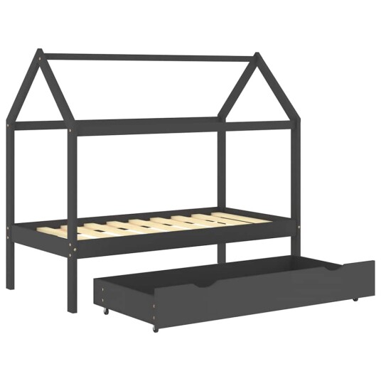 vidaXL Sengeramme for barn med skuff heltre furu 80x160 cm mørkegrå