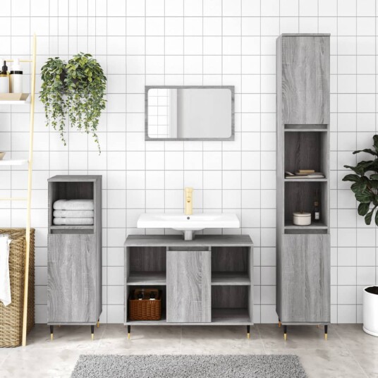 vidaXL Baderomsskap grå sonoma eik 30x30x100 cm konstruert tre