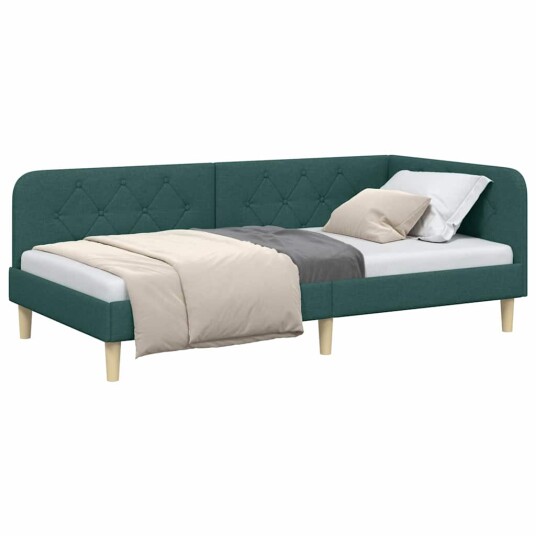 Hjørnesengramme med hodegjerde Mørkegrønn 90 x 200 cm stoff