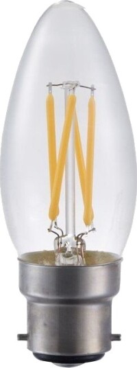 Spl B22d 4W LED kronepære dimbar C35 filament klart glass 2500K Dimbar : Dimbar Kulør : Ekstra varm Spl B22d 4W LED kronepære dimbar C35 filament klart glass 2500K Dimbar : Dimbar Kulør : Ekstra varm