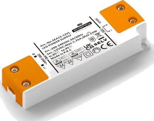 Snappy Snappy 15W / 12V DC strømforsyning 1.25A IP20 innendørs Snappy Snappy 15W / 12V DC strømforsyning 1.25A IP20 innendørs
