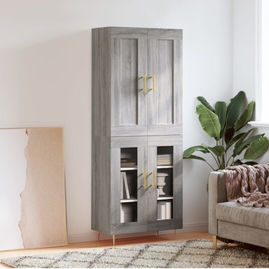 vidaXL Highboard grå sonoma 69,5x34x180 cm konstruert tre 8720845490379