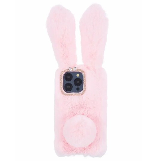 INCOVER iPhone 15 Pro Fleksibelt Plastbakdeksel m. Pels - Kaninører - Rosa