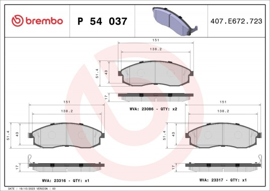 Bremseklosser sett BREMBO P 54 037 Bremseklosser sett BREMBO P 54 037