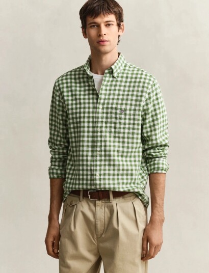 GANT Reg Cotton Linen Gingham Shirt Green XXXL