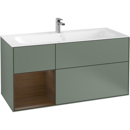 VILLEROY & BOCH FINION SERVANTSKAP 120 OLIVEN MATT LAKK EMOTION-LYS, VENSTRESTILT VALNØTTHYLLE