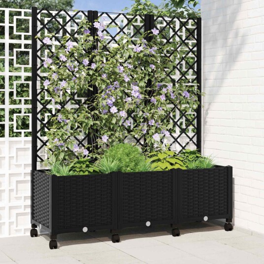 vidaXL Hageplanter med espalier og hjul Svart 120 x 40 x 146 cm PP