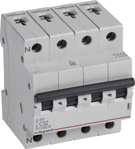 Legrand 3 stk RX³ MCB automatsikring C32 3P+N 4M 4,5kA