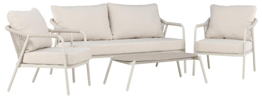 Venture Design Sicily sofagruppe Beige med beige pute 2 seters sofa 2 lenestoler & bord 108 x 55 cm Beige