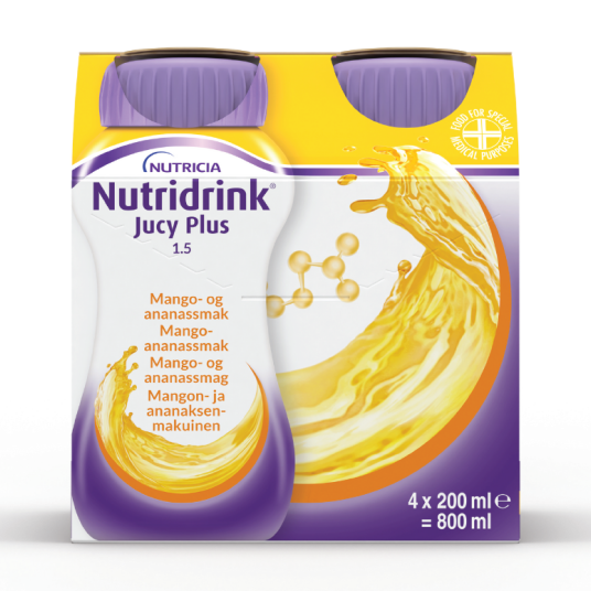 Nutridrink Jucy Plus Næringsdrikk Mango og ananas 4x200 ml Nutridrink Jucy Plus Næringsdrikk Mango og ananas 4x200 ml
