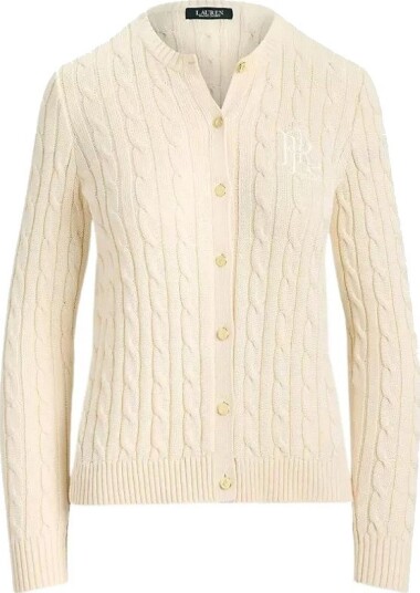 Lauren Ralph Lauren Cable Knit Cotton Blend Cardigan Cream M