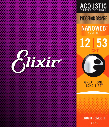 Elixir Nanoweb Phosphor Bronze gitarstrenger Light, 12-53 Elixir Nanoweb Phosphor Bronze gitarstrenger Light, 12-53