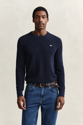 GANT Micro Textured Cotton C Neck   Navy   XL