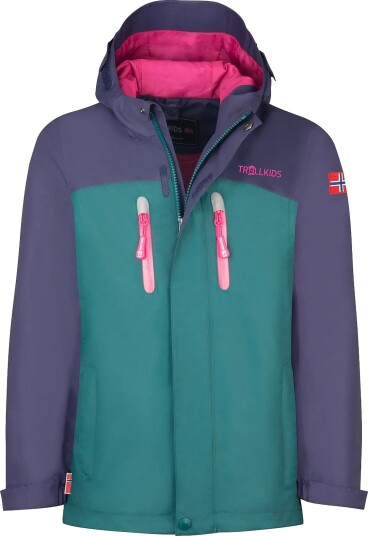 TrollKids Girls Bryggen 3In1 Jacket   DEEP VIOLET/MIDNIGHT PETROL/DARK PINK   128