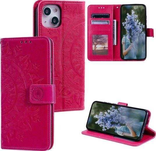 Trolsk Lommebokdeksel Mandala med Stropp (iPhone 15) Rosa