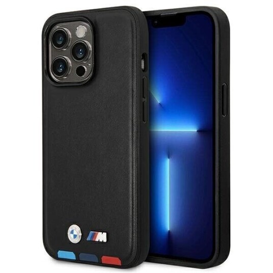 BMW Mobildeksel iLær Stempel Tricolor MagSafe til iPhone 14 Pro Max 6,7" Svart