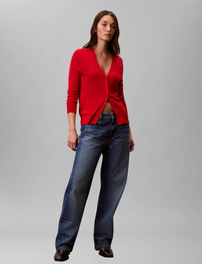 Calvin Klein Fine Gauge Viscose Cardigan   Red   XL