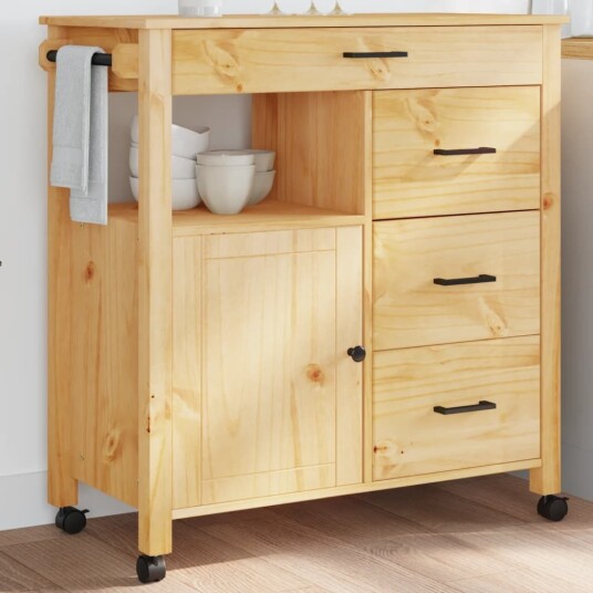 Kjøkkenvogn MONZA 84x40x90 cm heltre furu 376109 Kjøkkenvogn MONZA 84x40x90 cm heltre furu 376109
