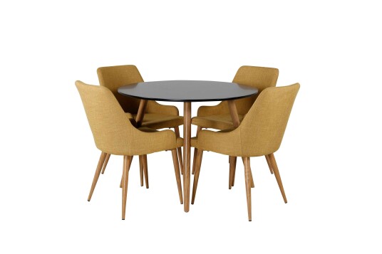 Venture Design Plaza & Plaza spisegruppe Svart/gul 4 st stoler & bord 100 cm