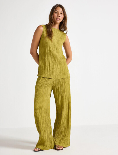 Lindex Trouser Verona Crinkle - Green - XS