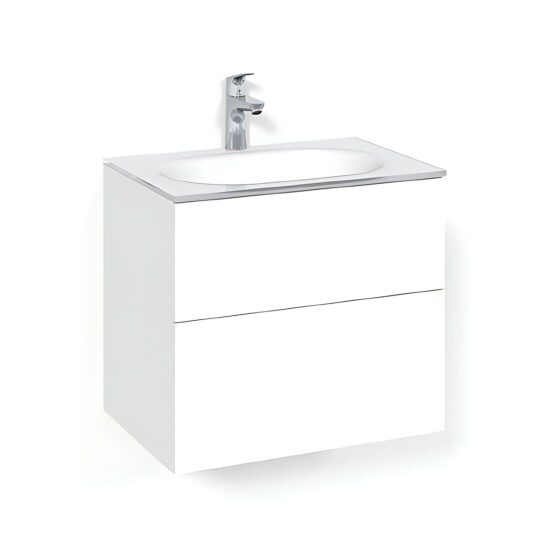 Macro Design Crown Plain/push-open Servantskap 2-skuff - med Glasservant Hvit / 60cm Glass Edge