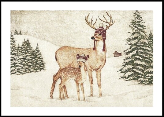 Deer Wearing Cozy Hats Plakat Plakat / 21x30cm