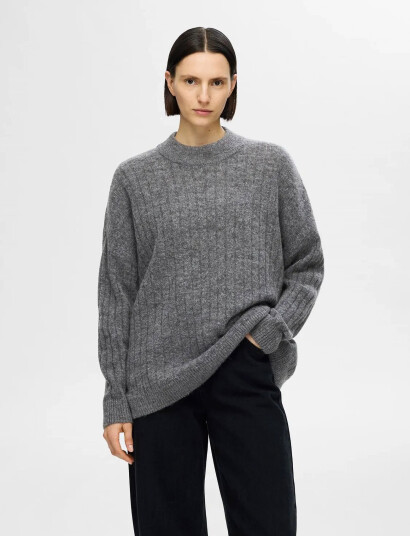 Selected Slfmaline Ls Knit High Neck Noos - Grey - S Selected Slfmaline Ls Knit High Neck Noos - Grey - S