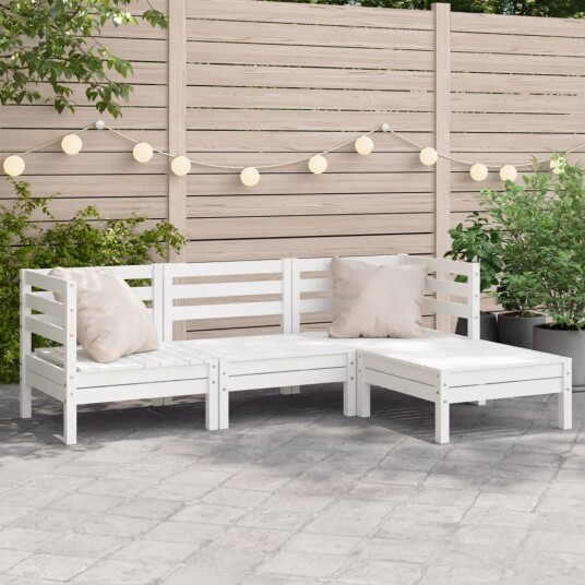 Hagebenk 3-seters med fotskammel hvit heltre furu 838055