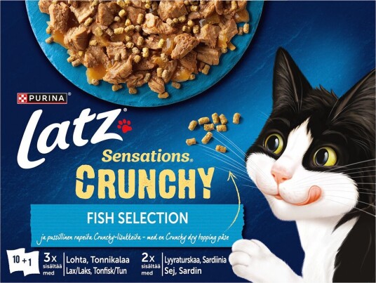 Latz Våtfôr Sensations Crunchy I Gelé Våtfôr Til Katt + Fish 10X85 G 40 G