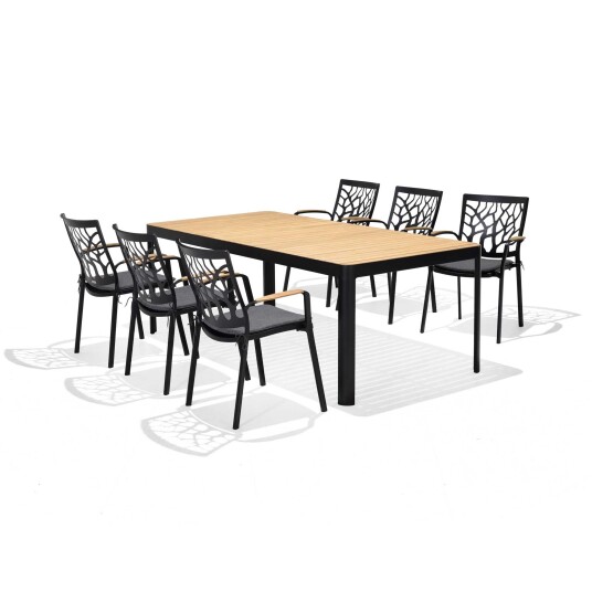 Lifestyle Garden Portals spisegruppe Teak/svart 6 stoler & bord 209x105 cm