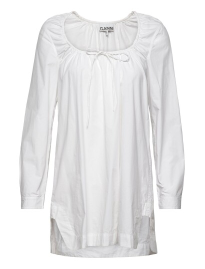 GANNI Cotton Poplin Square Neck Mini Dress   White   40