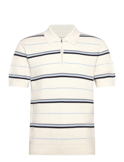 GANT Striped Textured Zip Polo Cream L GANT Striped Textured Zip Polo Cream L