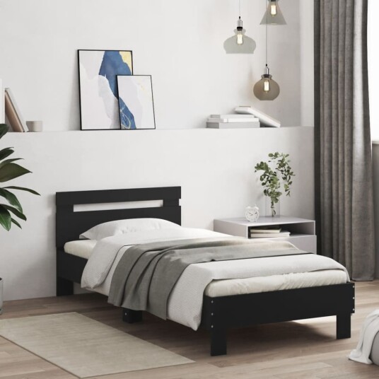 vidaXL Sengeramme med hodegavl svart 75x190 cm konstruert tre 8721012239197 vidaXL Sengeramme med hodegavl svart 75x190 cm konstruert tre 8721012239197