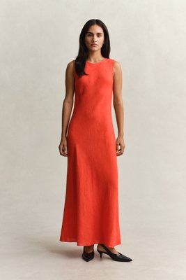 GANT Linen Bias Cut Midi Dress   Red   34