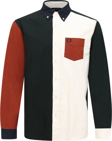 Fred Perry Colour Block Oxford Shirt Green L Fred Perry Colour Block Oxford Shirt Green L