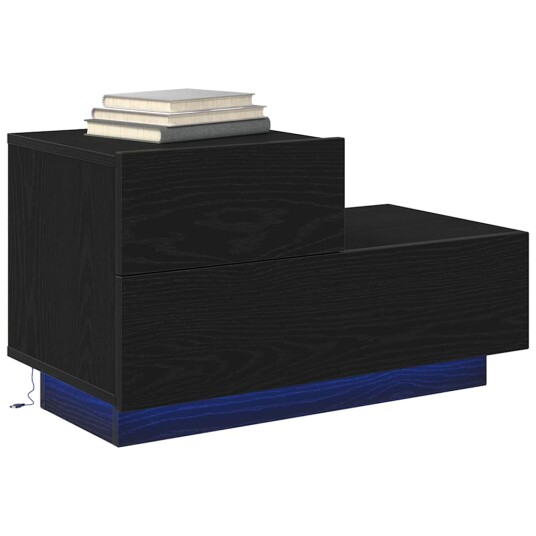 nattbord med LED lamper svart eik 70 x 36 x 40,5 cm