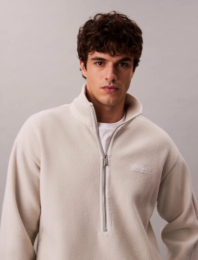 Calvin Klein Polar Fleece Rib Mock Neck Qtr Z - Cream - XL Calvin Klein Polar Fleece Rib Mock Neck Qtr Z - Cream - XL