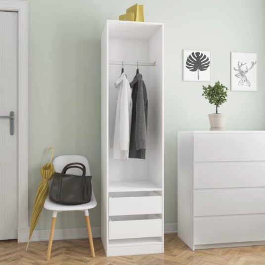 vidaXL Garderobe med skuffer hvit 50x50x200 cm sponplate