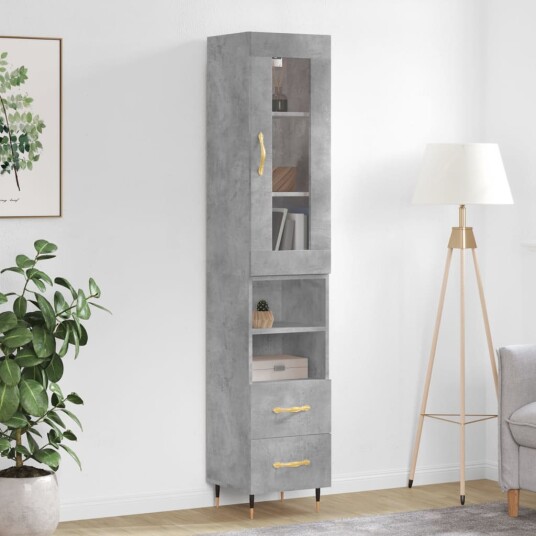 vidaXL Highboard betonggrå 34,5x34x180 cm konstruert tre 8720845487072