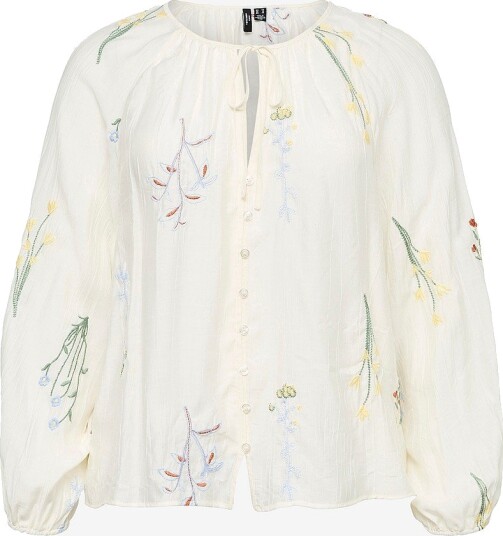 Vero Moda Curve Bluse vmcLina LS Emb Wvn Cur Hvit