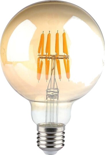 V Tac V Tac G95 8W LED globepære Kulltråd Ø9,5 cm ravfarget glass ekstra varm hvit 2200K E27 Kulør : Ekstra varm V Tac V Tac G95 8W LED globepære Kulltråd Ø9,5 cm ravfarget glass ekstra varm hvit 2200K E27 Kulør : Ekstra varm
