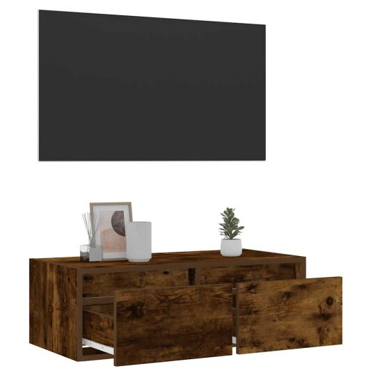  TV-benk med LED-lys røkt eik 75x35,5x25 cm 8721158663467